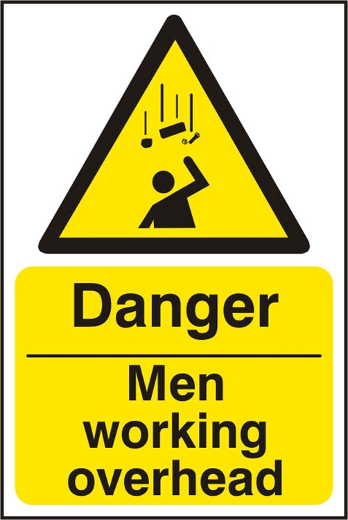 Beeswift Danger Men Working Overhead Sign - White Yellow 200X300MM - Customisable Hazard Signs