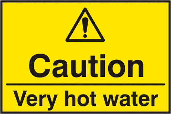 Beeswift Caution Hot Water Sign - 75X50MM Yellow - Customisable Hazard Signs