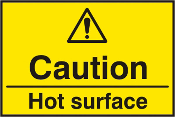 Beeswift Caution Hot Surface Sign - Yellow 75X50MM - Customisable Hazard Signs
