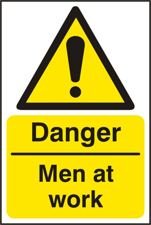 Beeswift Danger Men At Work Sign - White Yellow 200X300MM - Customisable Hazard Signs