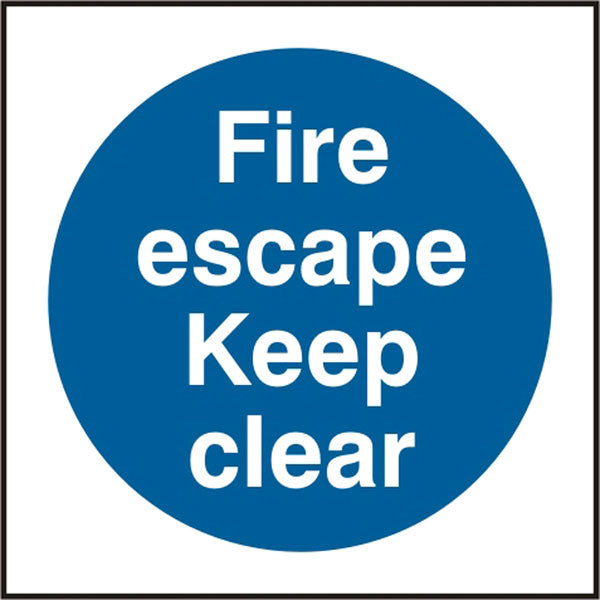 Beeswift Fire Escape Keep Clear Sign - White Blue 150X150MM - Customisable Mandatory Signs