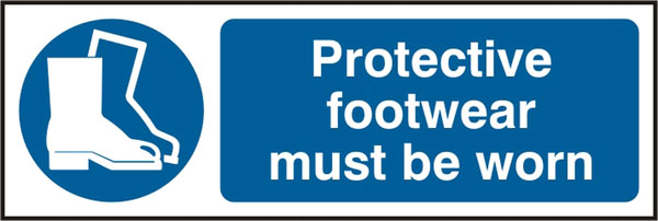 Beeswift Protective Footwear Must Be Worn Sign - White Blue 300X100MM - Customisable Mandatory Signs