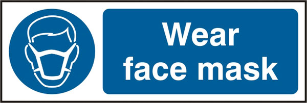 Beeswift Wear Face Mask Rigid Pvc Sign - White Blue 300X100MM - Customisable Mandatory Signs