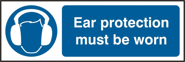 Beeswift Ear Protection Must Be Worn Sign - White Blue 300X100MM - Customisable Mandatory Signs