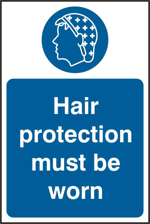 Beeswift Hair Protection Sign - White Blue 200X300MM - Customisable Mandatory Signs