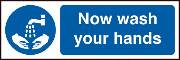 Beeswift Now Wash Your Hands Sign - White Blue 300X100MM - Customisable Mandatory Signs