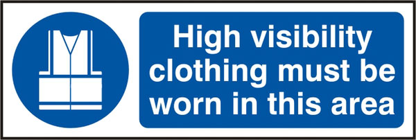 Beeswift Hi Vis Clothing Must Be Worn In This Area Sign - White Blue 300X100MM - Customisable Prohibition Signs