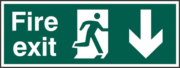 Beeswift Fire Exit Down Arrow Sign Rigid Pvc - Green 400X150MM - Customisable Fire Exit Signs