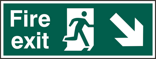 Beeswift Fire Exit Down Right Arrow Sign Rigid Pvc - Green 400X150MM - Customisable Fire Exit Signs