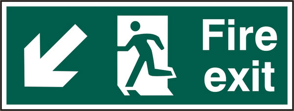 Beeswift Fire Exit Down Left Arrow Sign Rigid Pvc - Green 400X150MM - Customisable Fire Exit Signs