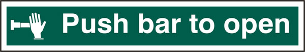 Beeswift Push Bar To Open Sign Self Adhesive - Green 600X100MM - Customisable Fire Exit Signs