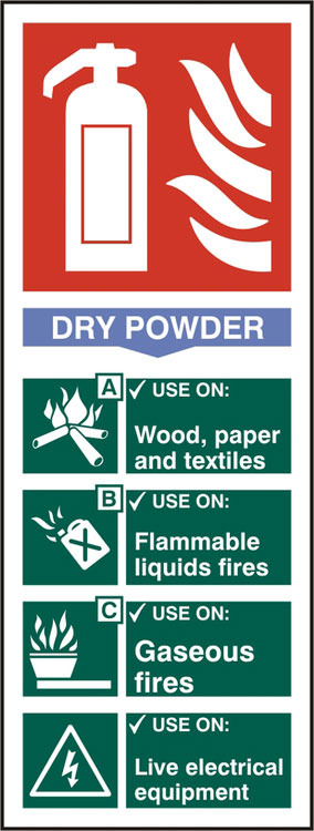 Beeswift Fire Extinguisher Dry Powder Sign Self Adhesive - White 82X202MM - Customisable Fire Equipment Signs
