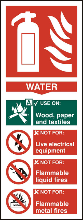 Beeswift Fire Extinguisher Water Sign Self Adhesive - White 82X202MM - Customisable Fire Equipment Signs