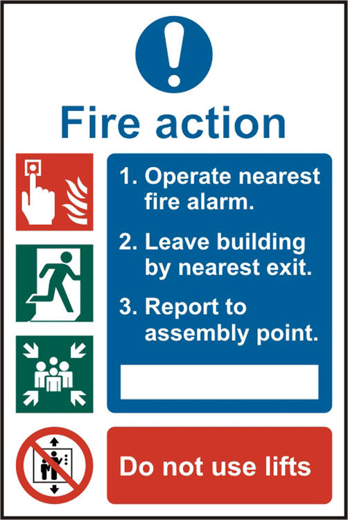 Beeswift Fire Action Procedure Sign Self Adhesive - White 200X300MM - Customisable Fire Equipment Signs