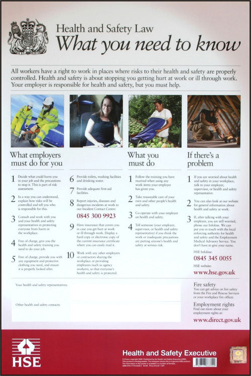 B Safe Health &amp; Safety Law Poster Pvc - White 420X594MM - Customisable Posters