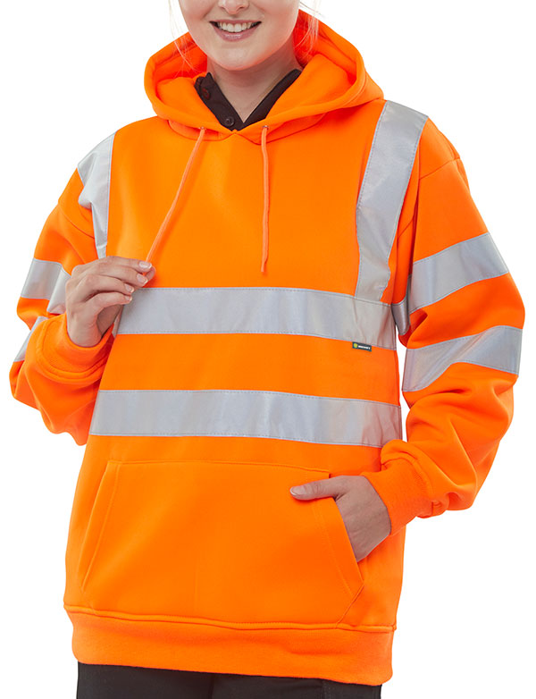 Beeswift Essential Pull Over Hi Vis Hoodie - Orange - Customisable Sweatshirts