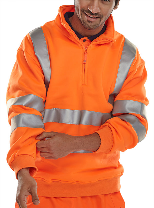 Beeswift Essential Quarter Zip Sweatshirt Hi Vis Jumper - Orange - Customisable Sweatshirts