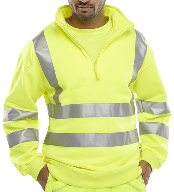 Beeswift Essential Quarter Zip Sweatshirt Hi Vis Jumper - Saturn Yellow - Customisable Sweatshirts
