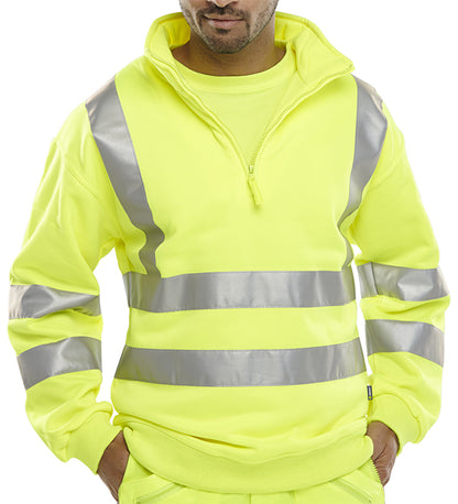 Beeswift Essential Quarter Zip Sweatshirt Hi Vis Jumper - Saturn Yellow - Customisable Sweatshirts