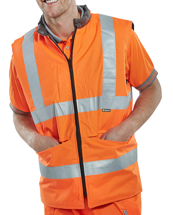 Beeswift Reversible Hi Vis Interactive Bodywarmer - Orange Grey - Customisable Bodywarmers