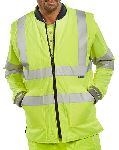 Beeswift Reversible Hi Vis Interactive Bodywarmer - Saturn Yellow Navy - Customisable Bodywarmers