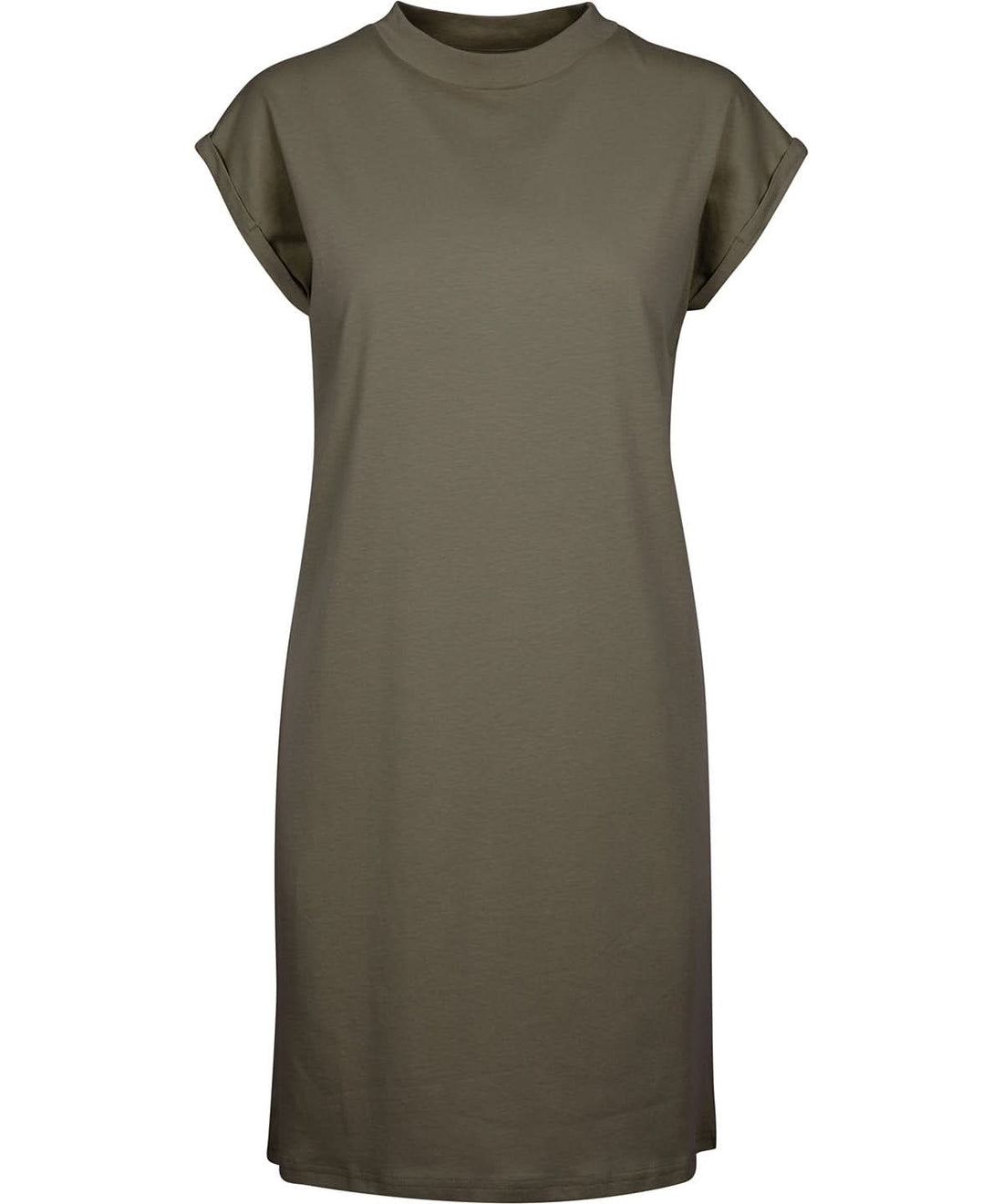 Build Your Brand BYB Womens turtle extended shoulder dress Olive BY101 - Olive - Customisable Dresses