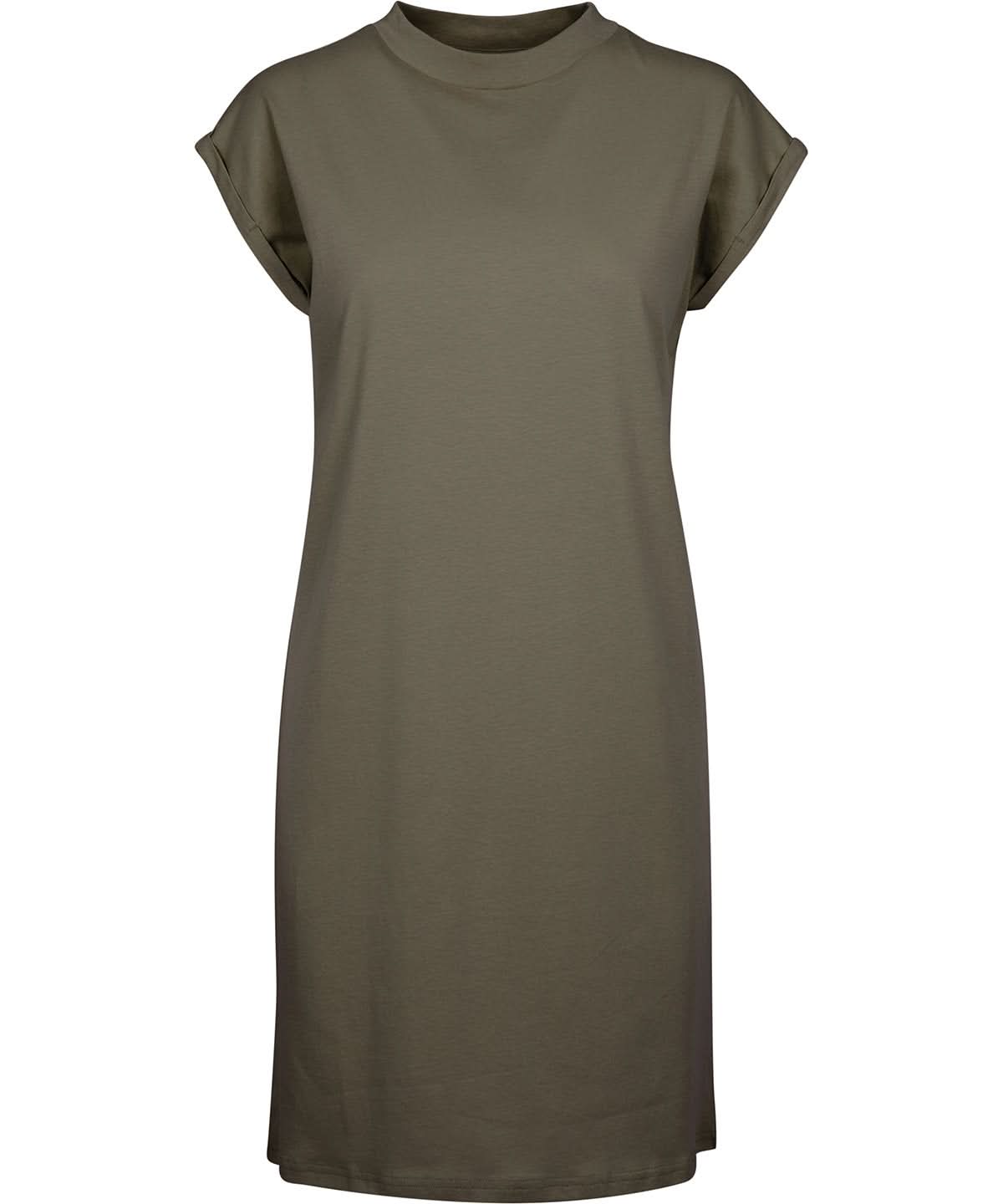 Build Your Brand BYB Womens turtle extended shoulder dress Olive BY101 - Olive - Customisable Dresses