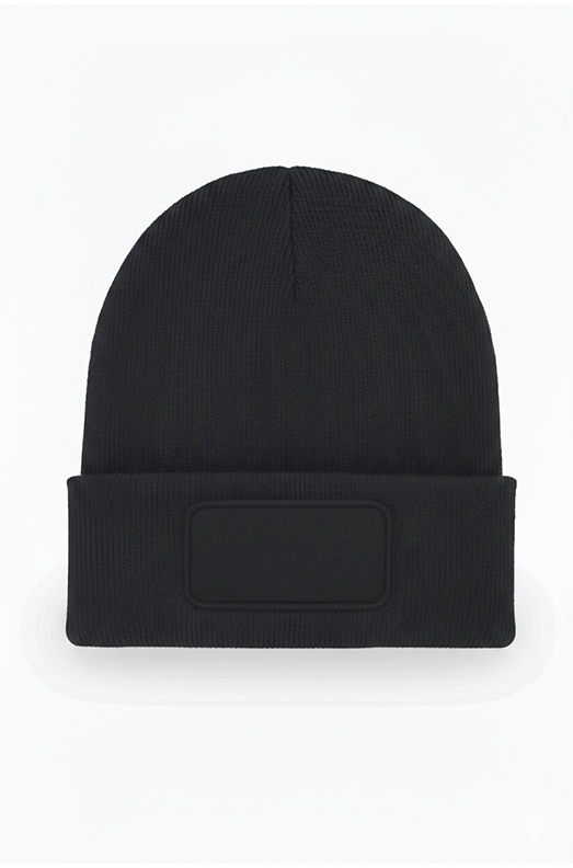 Rectangular Patch Beanie - UC411 - Black One - Customisable HEADWEAR