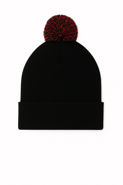 Pom Pom Beanie - UC413 - Black Red One - Customisable HEADWEAR