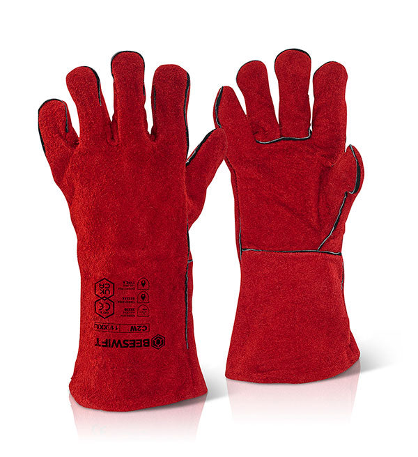 Beeswift Welders Gauntlet Gloves &quot; - Red 14&quot; - Customisable Welders Gauntlets