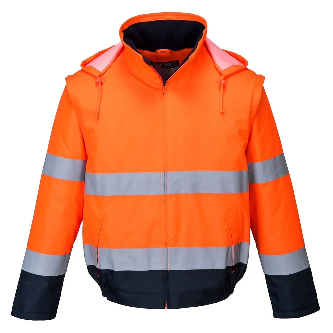 Hi Vis 2 In 1 Contrast Essential Lite Bomber Jacket C464 - Orange Navy - Customisable Multi-Way Jackets