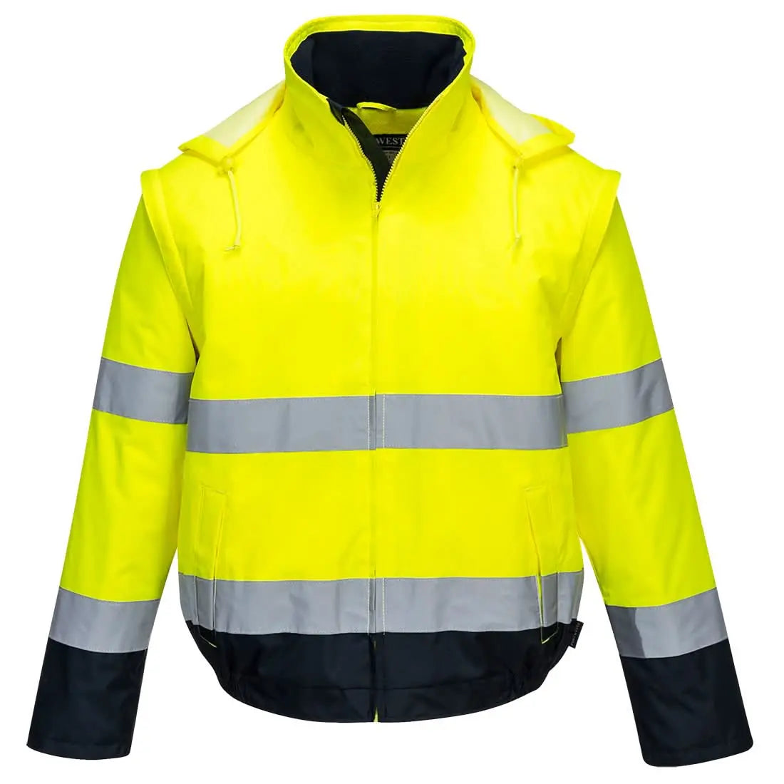 Hi Vis 2 In 1 Contrast Essential Lite Bomber Jacket C464 - Yellow Navy - Customisable Multi-Way Jackets