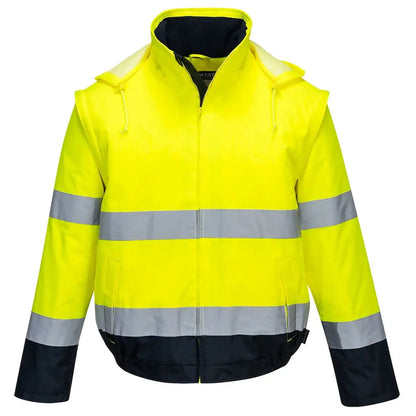 Hi Vis 2 In 1 Contrast Essential Lite Bomber Jacket C464 - Yellow Navy - Customisable Multi-Way Jackets