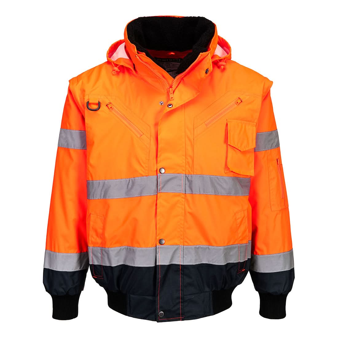 Portwest Hi Vis 3 In 1 Contrast Bomber Jacket C465 - Orange Navy - Customisable Jacket