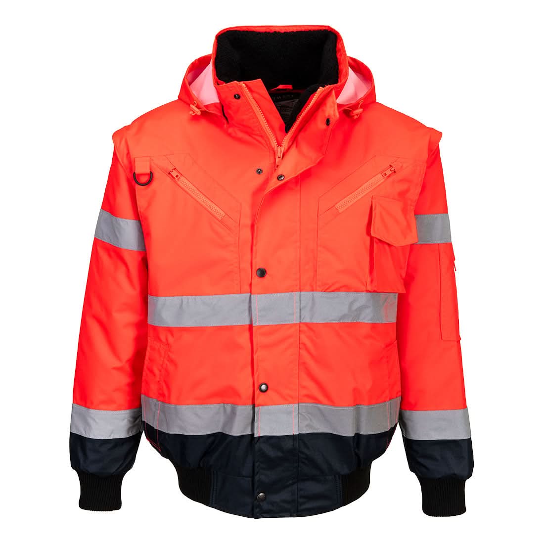 Portwest Hi Vis 3 In 1 Contrast Bomber Jacket C465 - Red Navy - Customisable Jacket