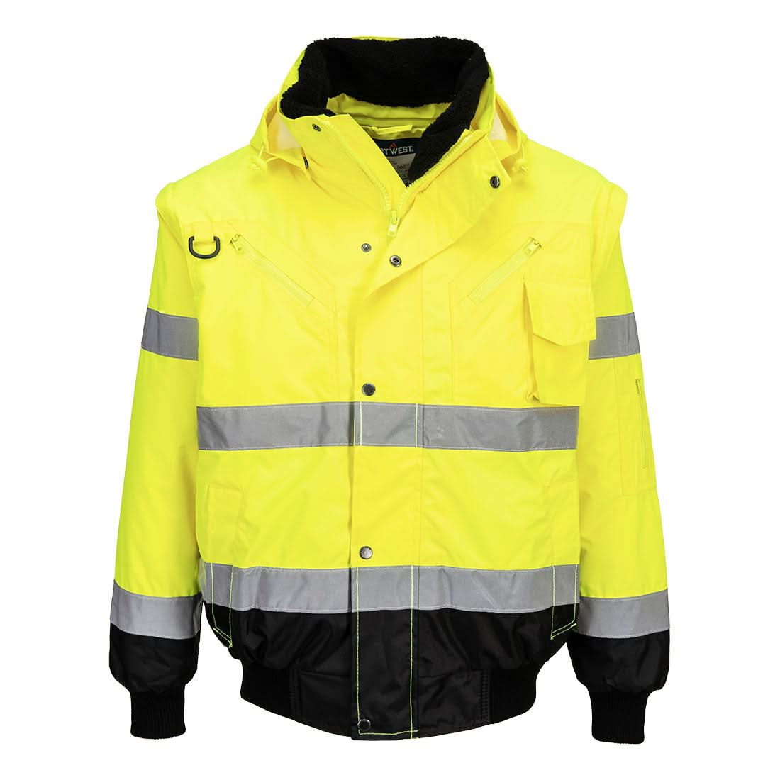 Portwest Hi Vis 3 In 1 Contrast Bomber Jacket C465 - Yellow Black - Customisable Jacket