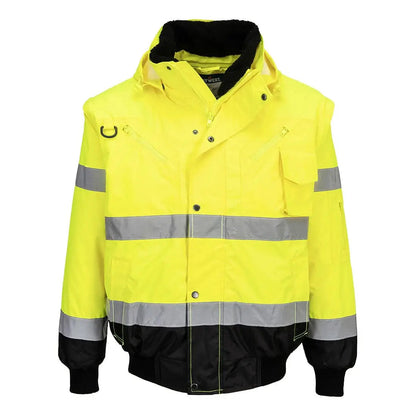 Hi Vis 3 In 1 Contrast Bomber Jacket C465 - Yellow Black - Customisable Multi-Way Jackets