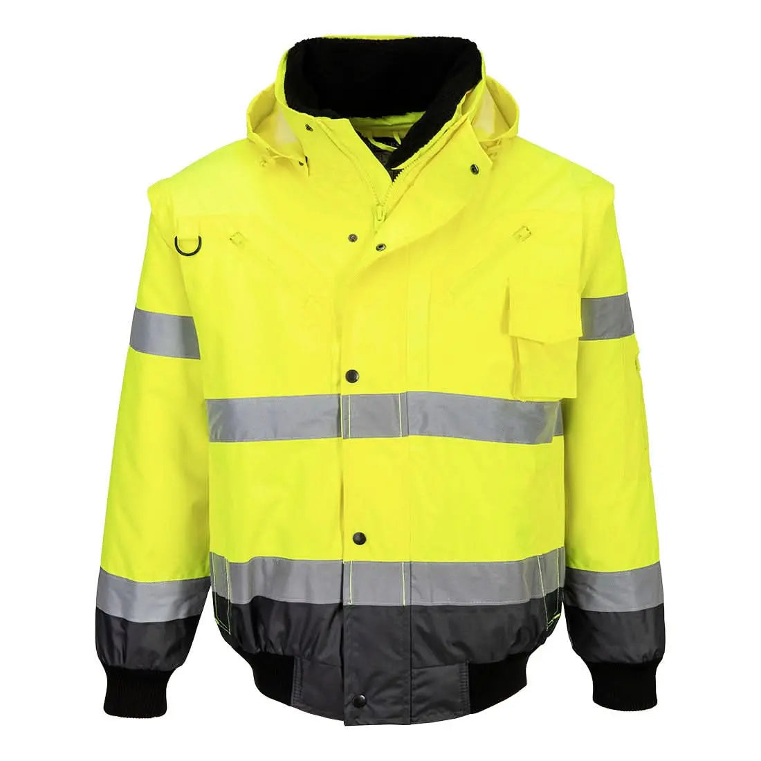 Hi Vis 3 In 1 Contrast Bomber Jacket C465 - Yellow Grey - Customisable Multi-Way Jackets