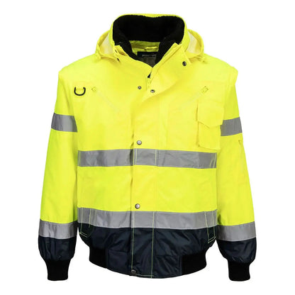 Hi Vis 3 In 1 Contrast Bomber Jacket C465 - Yellow Navy - Customisable Multi-Way Jackets