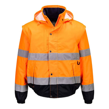 Hi Vis 2 In 1 Contrast Bomber Jacket C468 - Orange - Customisable Multi-Way Jackets