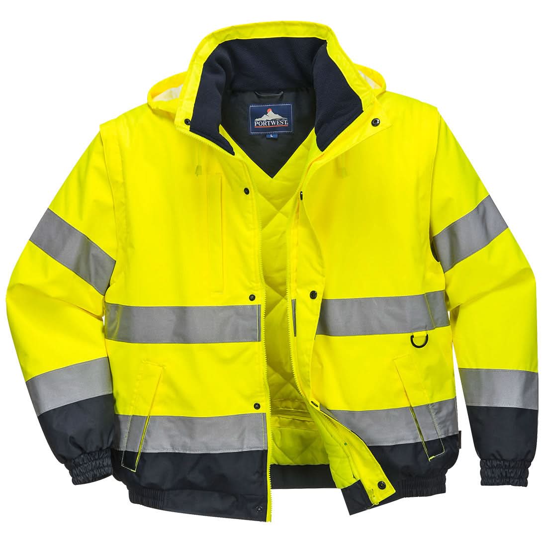 Portwest Hi Vis 2 In 1 Contrast Bomber Jacket C468 - Yellow - Customisable Jacket