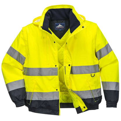 Portwest Hi Vis 2 In 1 Contrast Bomber Jacket C468 - Yellow - Customisable Jacket