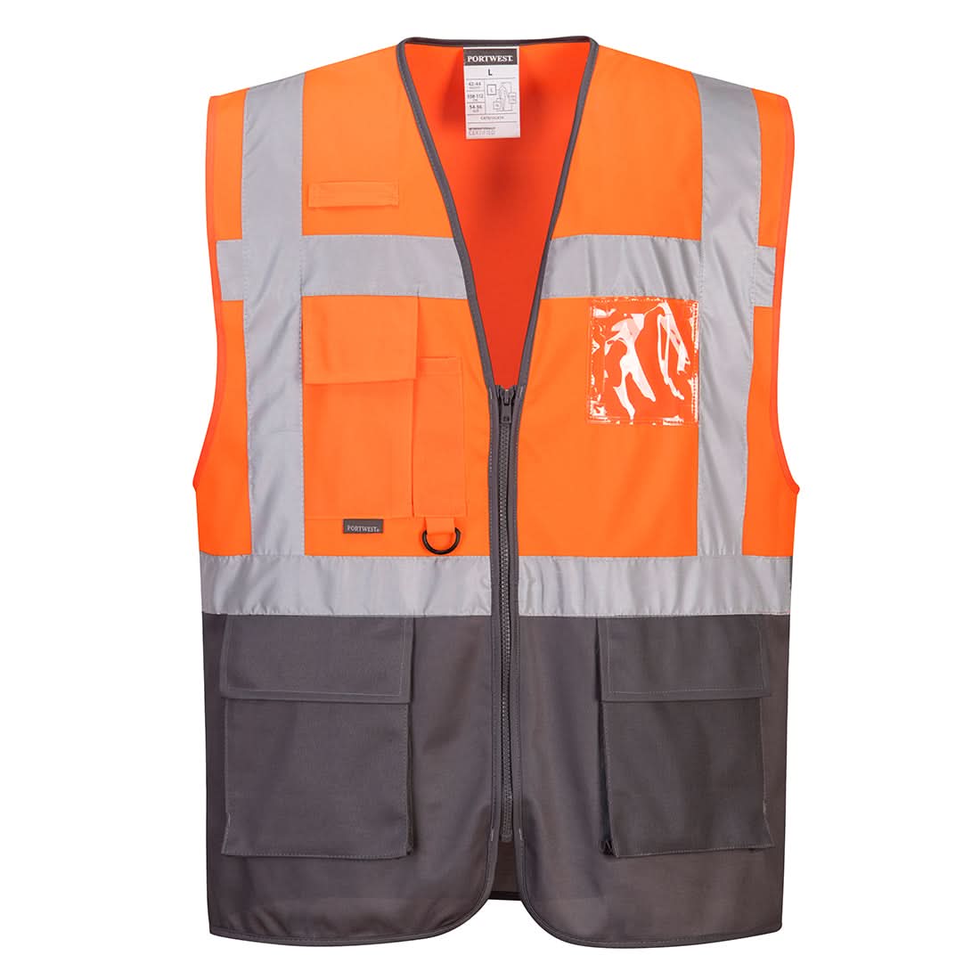 Portwest Warsaw Hi Vis Contrast Executive Vest C476 - Orange Grey XXXL - Customisable HV Vest