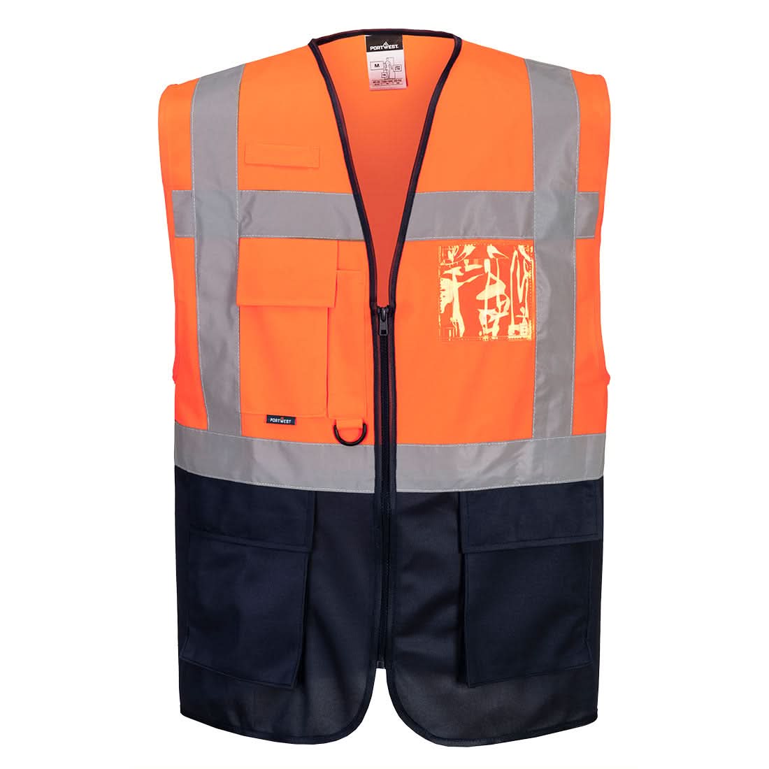 Portwest Warsaw Hi Vis Contrast Executive Vest C476 - Orange Navy - Customisable HV Vest