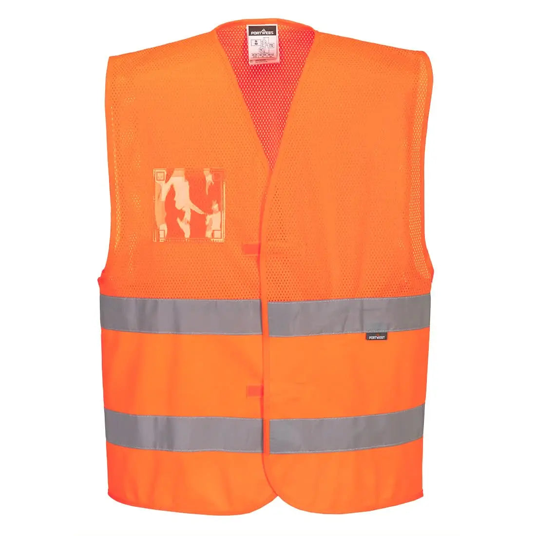 Hi Vis Half Mesh Two Band Vest C494 - Orange - Customisable Vests