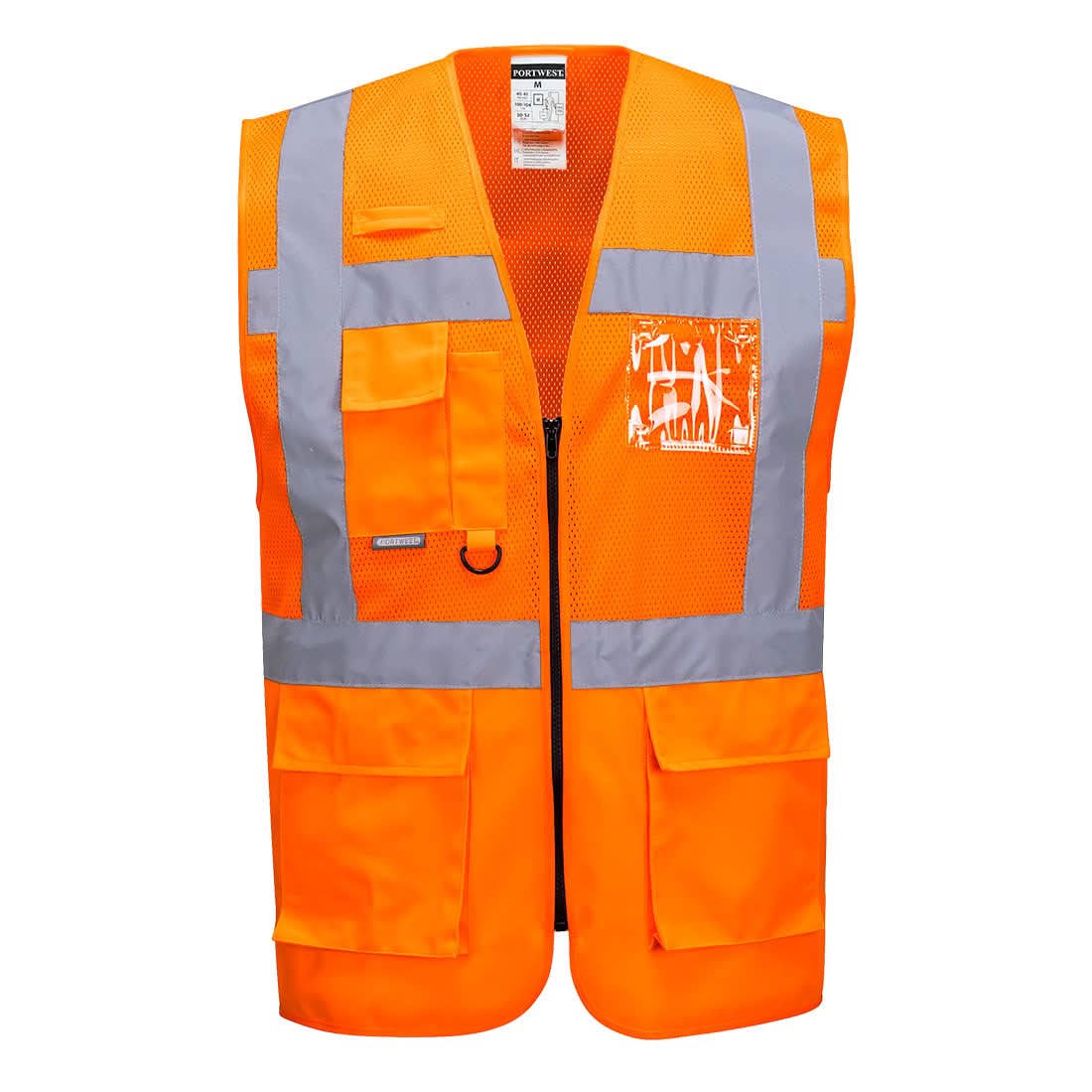Portwest Madrid Hi Vis Half Mesh Executive Vest C496 - Orange - Customisable HV Vest