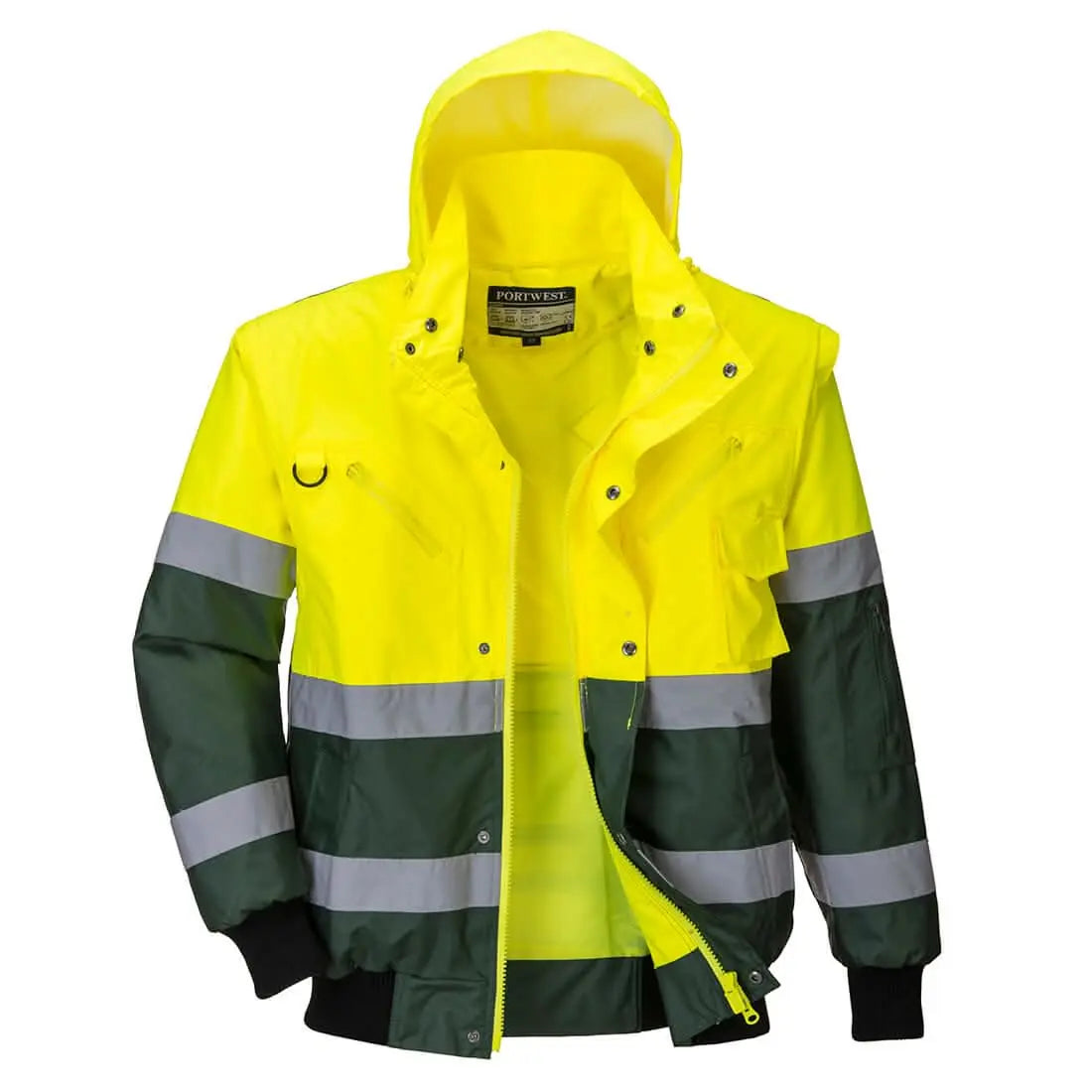 Hi Vis 3 In 1 X Back Contrast Bomber Jacket C565 - Yellow Green - Customisable Multi-Way Jackets