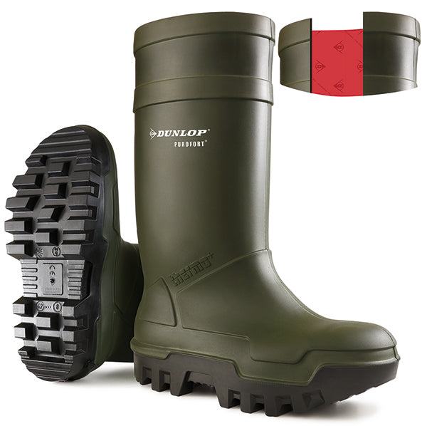 Dunlop Purofort Thermo+ Full Safety Wellingtons - Green - Customisable Wellingtons