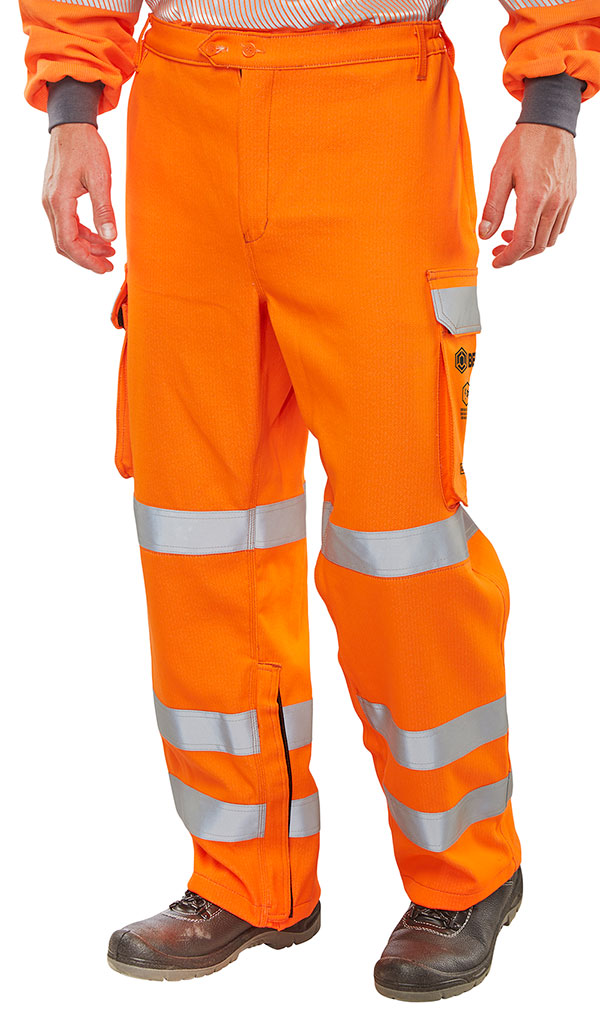 Beeswift Arc Compliant Hi Vis Rail Spec Trousers - Orange - Customisable Trousers