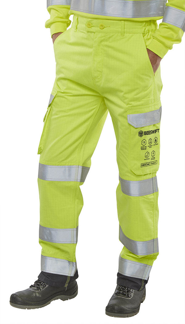 Beeswift Arc Compliant Hi Vis Trousers - Saturn Yellow Navy - Customisable Trousers